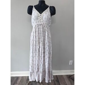 Me 2 Magic Womens Metallic Stripe Maxi Dress Sz XL Tiered Boho Festival Coquette